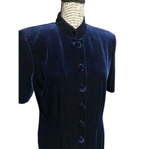 Vintage Another Thyme Velvet Dress Blue Long Mandarin Collar Short Sleeve Sz 12